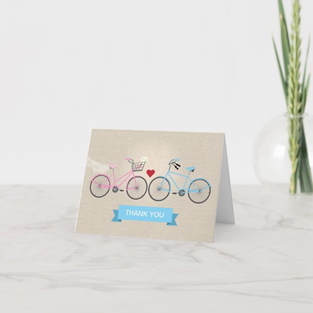 Carte De Remerciements Faux Lin Vélo Mariage Remerciements (Devant)