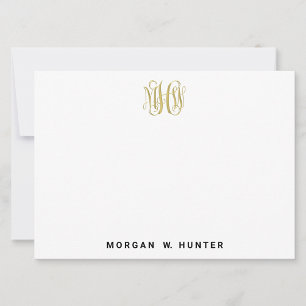 Carte De Remerciements Faux Or 3 Initiale Vigne Script Monogramme DIY Fon