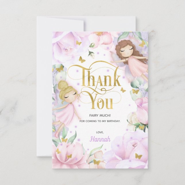 Carte De Remerciements Fée enchantée, Fleurs de jardin anniversaire (Devant)
