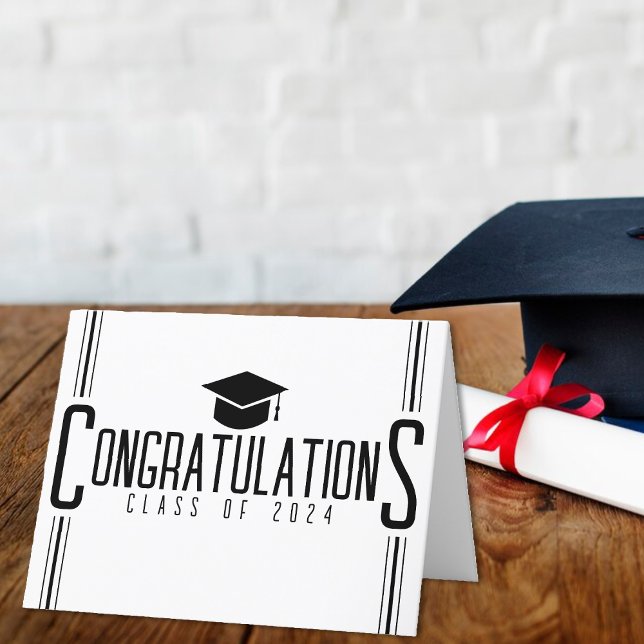 Carte De Remerciements Félicitations aux finissants de la promotion en no (White & Black Congratulations Class Of Graduation Thank You Card)