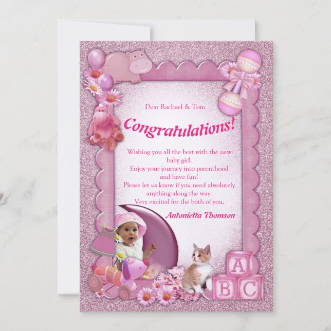 Carte De Remerciements Félicitations rose-rose bébé fille douche (Devant)
