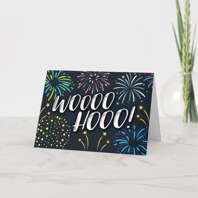 Carte De Remerciements Félicitations, WOOO HOOO ! avec Fireworks et Sta (Devant)
