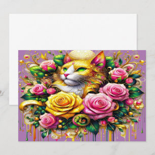 Carte De Remerciements Feline au milieu d'une floraison vibrante