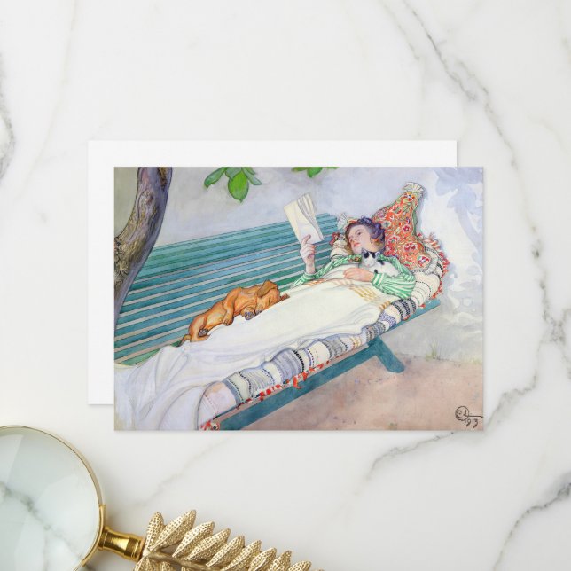 Carte De Remerciements Femme allongée sur un banc par Carl Larsson (Devant/Arrière en situation)