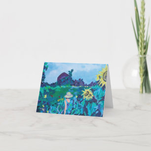 Carte De Remerciements Femme colorée dans les tournesols
