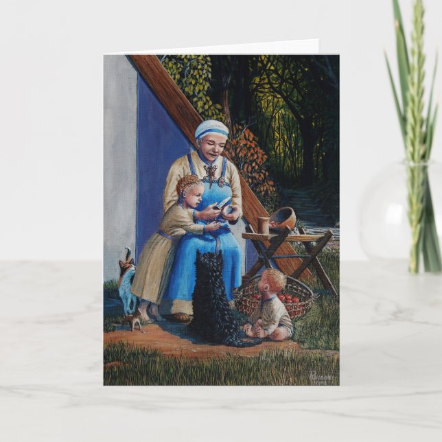 Carte De Remerciements Femme/mère/enfants Viking -- chien Scottie, chat 2 (Devant)