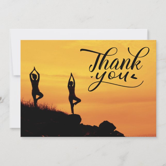 Carte De Remerciements Femmes de Yoga sur Arrière - plan couché de soleil (Devant)