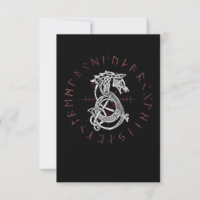 Carte De Remerciements Fenrir Wolf D'Odin Celtic Norse Runes Déchiré (Devant)