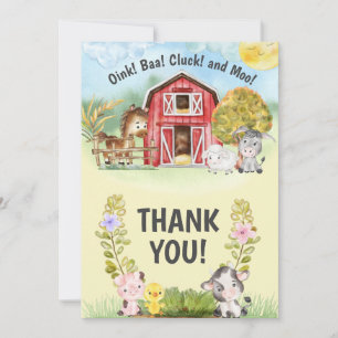 Carte De Remerciements ferme animal grange thème 2e anniversaire