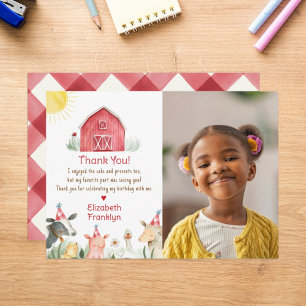 Carte De Remerciements Ferme Barnyard Anniversaire rouge chèque Photo