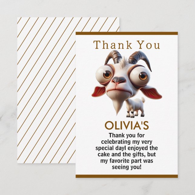 Carte De Remerciements Ferme d'animaux de compagnie Chèvre mignonne Fête  (Devant / Derrière)