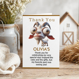 Carte De Remerciements Ferme d'animaux mignons Chèvre Fête d'anniversaire