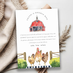 Carte De Remerciements Ferme de poulets de grange rouge mignonne Annivers