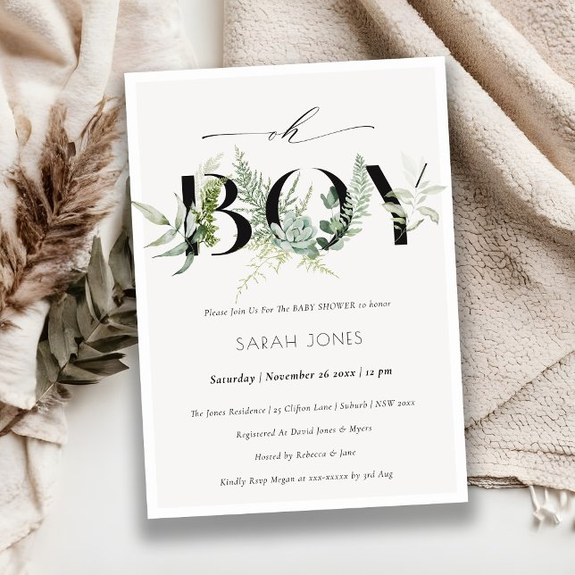 Carte De Remerciements Ferme feuillu Succulent Oh Boy Baby shower Invitat (Créateur téléchargé)