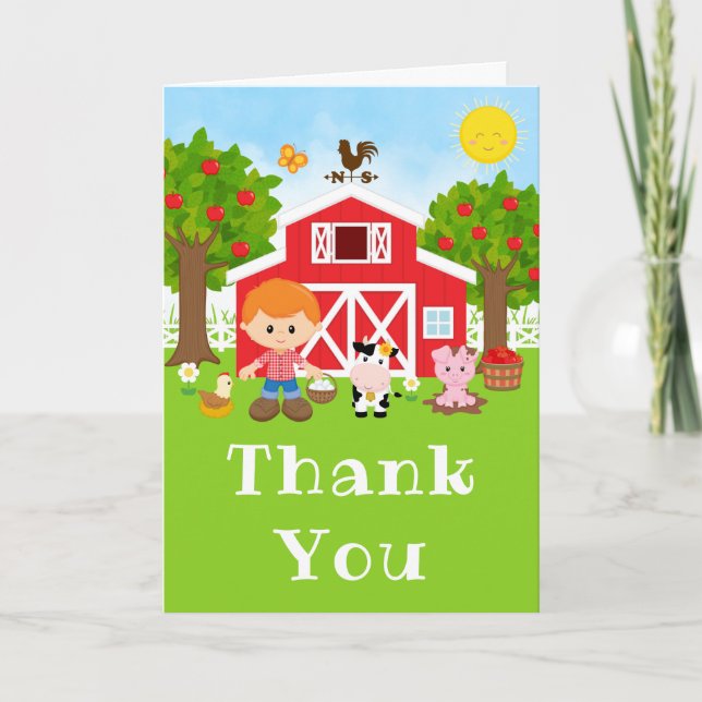 Carte De Remerciements Ferme Red Anniversaire Red Hair Boy (Devant)