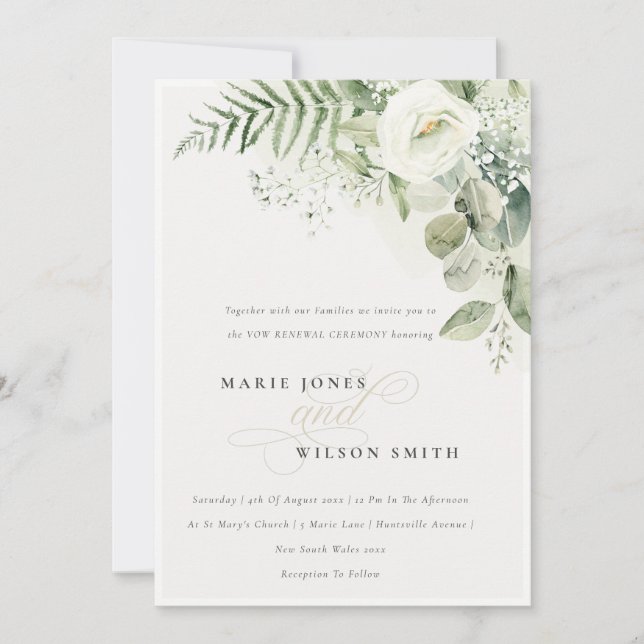 Carte De Remerciements Fern vert Blanc Floral Vow Renouvellement Invitati (Devant)