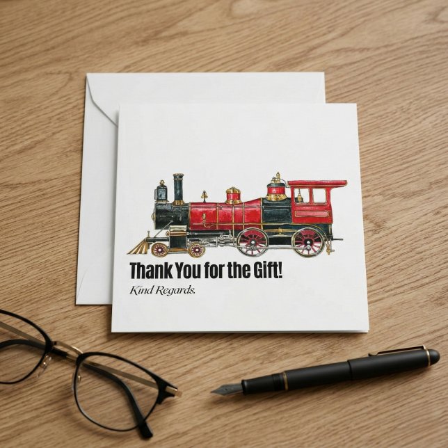 Carte de remerciements ferroviaire rouge (Red Train Thank You Card)