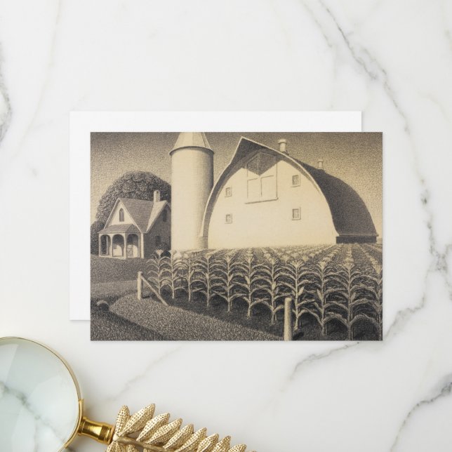 Carte De Remerciements Fertility, Iowa par Grant Wood (Devant/Arrière en situation)