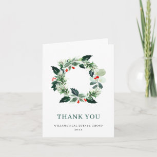 Carte De Remerciements Festif Wreath Holly Berry Pine Forest Noël