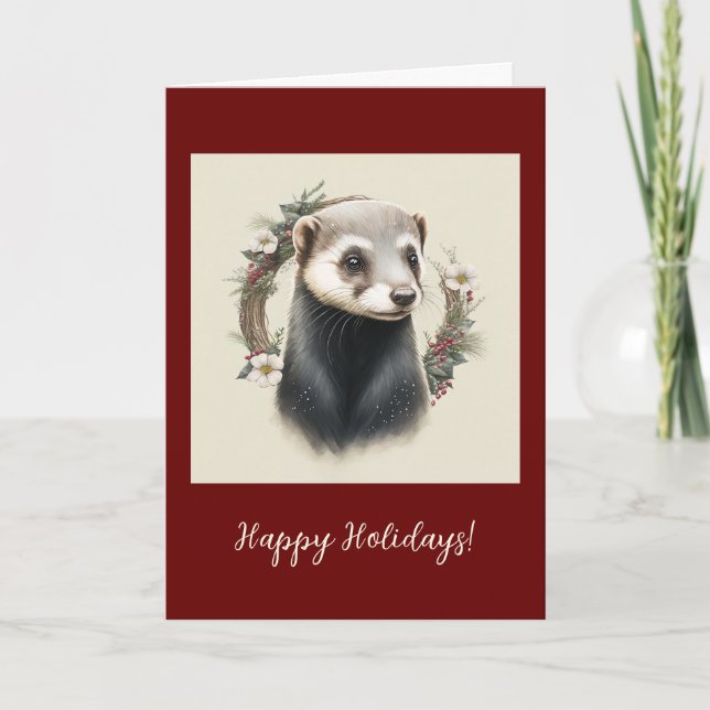 Carte De Remerciements Festive Ferret Animaux de compagnie Plié Vacances  (Devant)