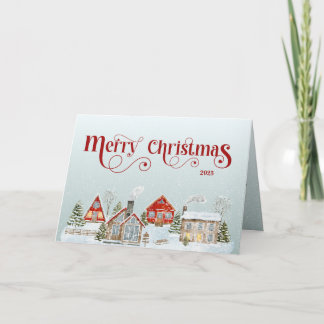 Carte De Remerciements Festive Houses Folded Christmas Holiday Card