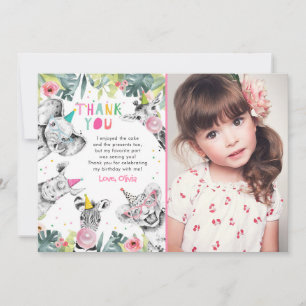 Carte de remerciements Fête Animaux Fille Safari A