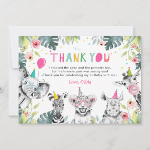 Carte de remerciements Fête Animaux Fille Safari A