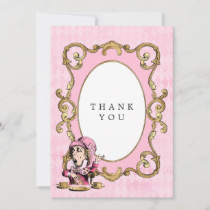 Carte De Remerciements Fête bébé Alice au pays des merveilles rose et or