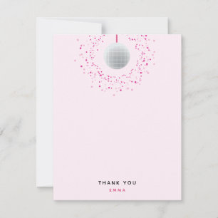 Carte De Remerciements Fête Boule à Facettes Disco Rose Noir Personnalisé