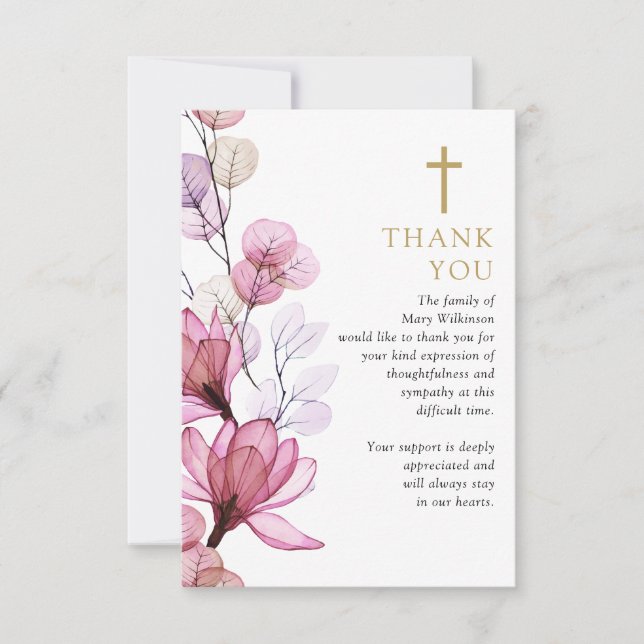 Carte De Remerciements Fête Chrétienne Rose Florale De La Vie Funéraire (Devant)
