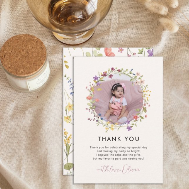Carte De Remerciements Fête d'anniversaire 1ère année Fleur de printemps  (Créateur téléchargé)