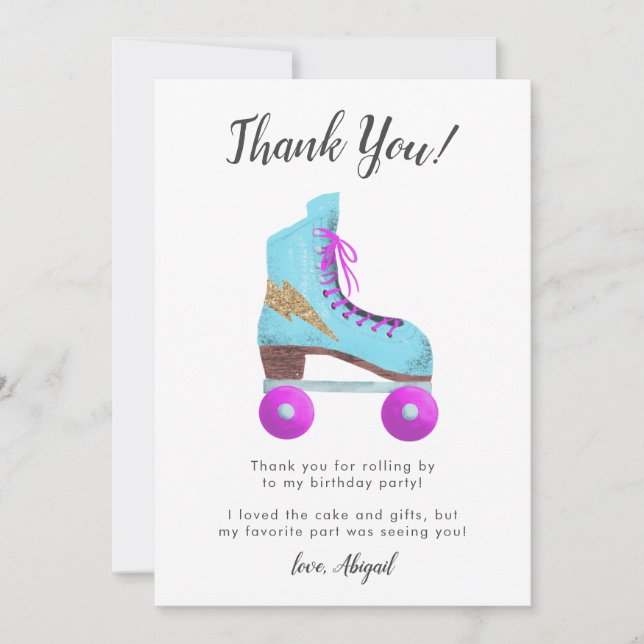 Carte De Remerciements Fête d'anniversaire au roller rétro (Devant)