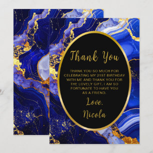 Carte De Remerciements Fête d'anniversaire avec marbre d'agate bleu royal