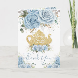 Carte De Remerciements Fête d'anniversaire Baby Blue Floral pour une baby