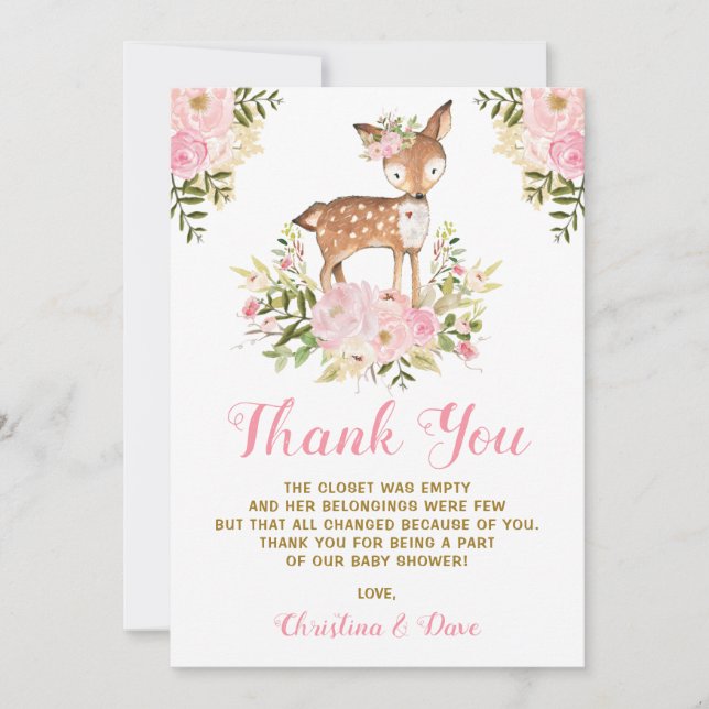 Carte De Remerciements Fête d'anniversaire Baby Shower Cerf de la Forêt F (Devant)