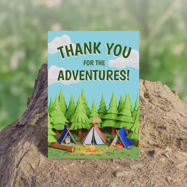 Carte De Remerciements Fête d'anniversaire Camping Aventure pour Enfants  (Pine Trees Kids Adventure Camping Birthday Party Thank You Card)