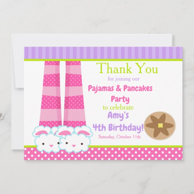 Carte De Remerciements Fête d'anniversaire Chaussons de Lapin Pyjamas & C (Devant)
