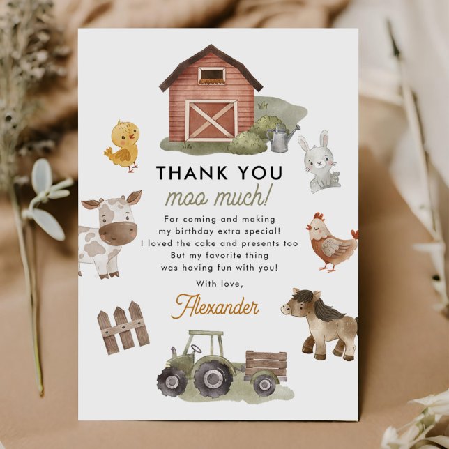 Carte De Remerciements Fête d'anniversaire d'animaux de la ferme (Créateur téléchargé)