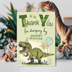 Carte De Remerciements Fête d'anniversaire de 4 ans garçon dinosaure T-Re