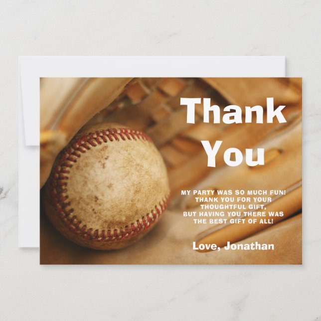 Carte De Remerciements Fête d'anniversaire de base-ball d'enfants (Devant)
