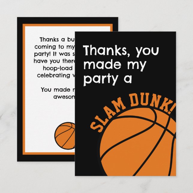 Carte De Remerciements Fête d'anniversaire de basketball Slam Dunk  (Devant / Derrière)