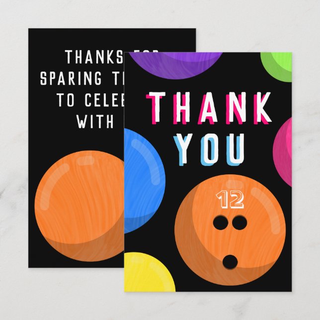 Carte De Remerciements Fête d'anniversaire de bowling Bowling cosmique Né (Devant / Derrière)
