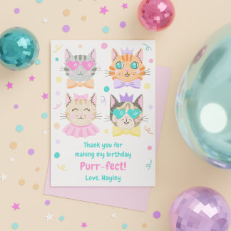 Carte De Remerciements Fête d'anniversaire de chaton mignon rose parfaite