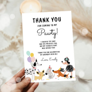 Carte De Remerciements Fête d'anniversaire de chien Puppy Pawty Fille mod