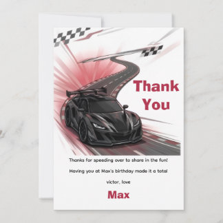 Carte De Remerciements Fête d'anniversaire de course de voiture de sport 