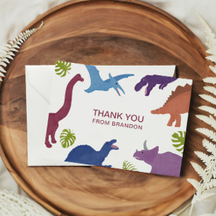 Carte De Remerciements Fête d'anniversaire de dinosaure mignon pour enfan