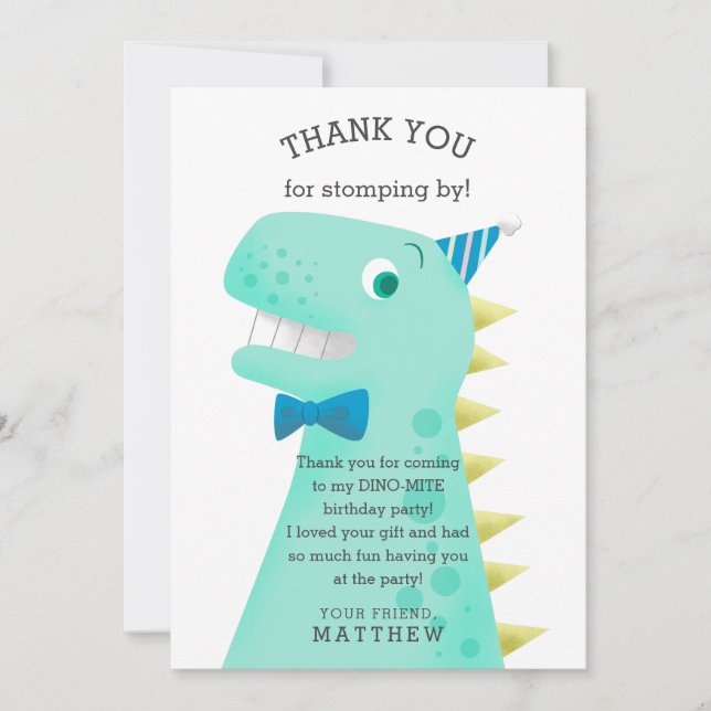 Carte De Remerciements Fête d'anniversaire de dinosaure pour garçon (Devant)