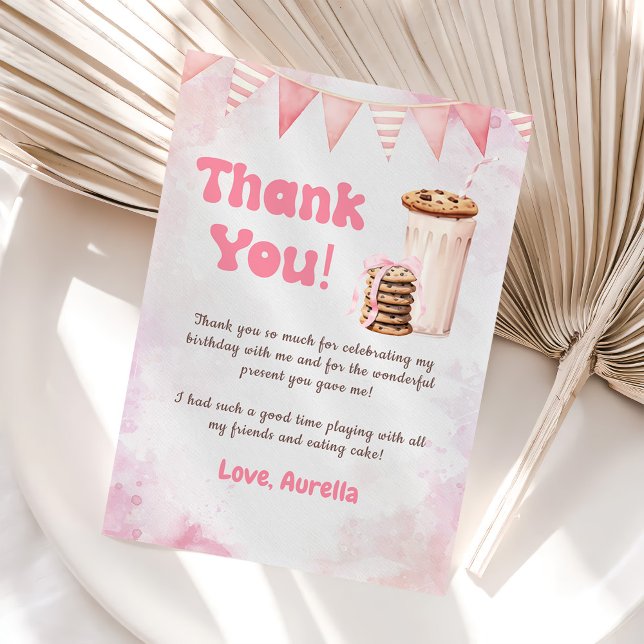 Carte De Remerciements Fête D'Anniversaire De Fille Lait Et Cookies (Créateur téléchargé)