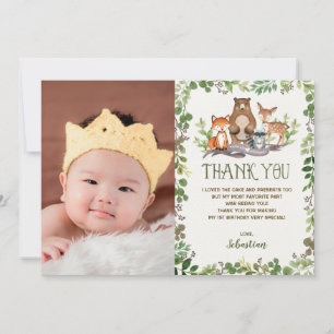 Carte De Remerciements Fête d'anniversaire de forêt d'animaux de région