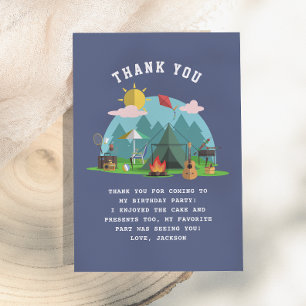 Carte De Remerciements Fête d'anniversaire de garçon de camp bleu marine 